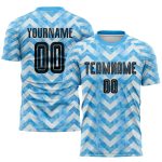 Customizable Light Blue Soccer Jersey with Black-White Design, Personalized Name & Number, Team Uniform Personalized Light