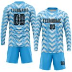 Customizable Light Blue Soccer Jersey with Black-White Design, Personalized Name & Number, Team Uniform Personalized Light