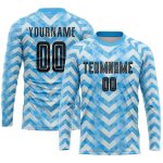 Customizable Light Blue Soccer Jersey with Black-White Design, Personalized Name & Number, Team Uniform Personalized Light