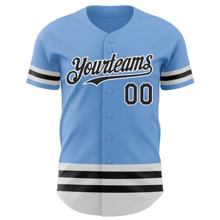 Custom Team Baseball Jersey with Personalized Name and Number - Light Blue Black White Line Design Personalized Light Blue