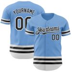 Custom Team Baseball Jersey with Personalized Name and Number - Light Blue Black White Line Design Personalized Light Blue