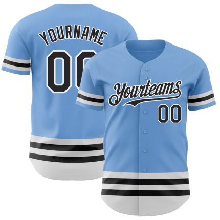 Custom Team Baseball Jersey with Personalized Name and Number - Light Blue Black White Line Design Personalized Light Blue