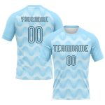 Custom Name and Number Volleyball Uniform Jersey - Personalized Light Blue with Black-White Lines and Waves Design Personalized