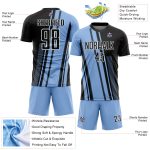 Personalized Light Blue Soccer Jersey with Black-White Lines Design - Sublimation Uniform Personalized Light Blue Black-White