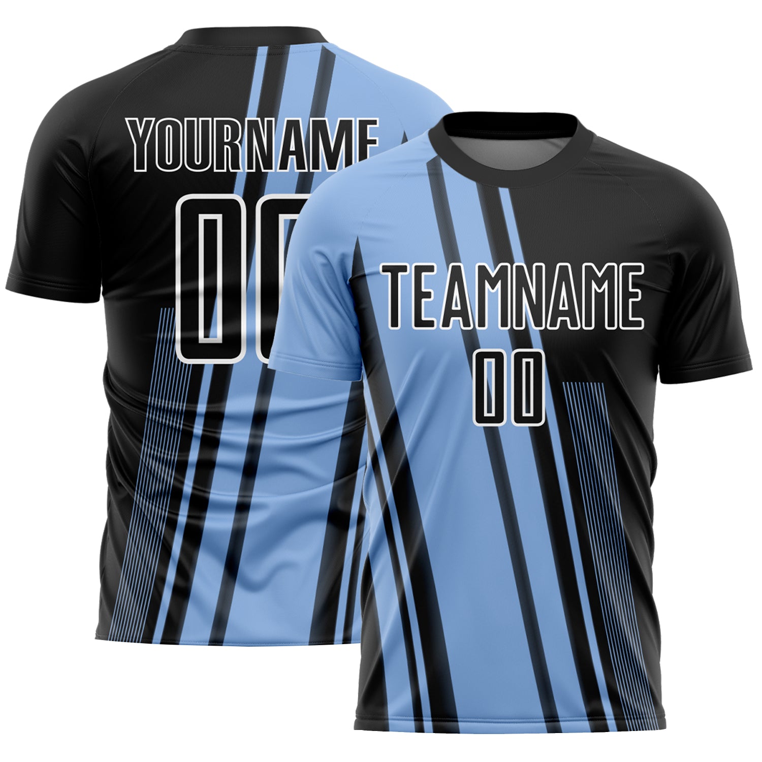 Personalized Light Blue Soccer Jersey with Black-White Lines Design - Sublimation Uniform Personalized Light Blue Black-White