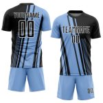Personalized Light Blue Soccer Jersey with Black-White Lines Design - Sublimation Uniform Personalized Light Blue Black-White