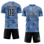 Custom Soccer Jersey with Personalized Name and Number, Light Blue Sublimation Design, Black and White Lines Personalized