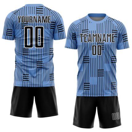 Custom Soccer Jersey with Personalized Name and Number, Light Blue Sublimation Design, Black and White Lines Personalized