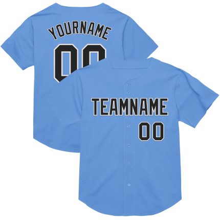 Custom Light Blue Black-White Mesh Baseball Jersey - Authentic Throwback Style Personalized Light Blue Black-White Mesh Authentic
