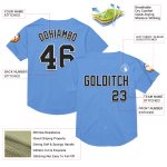 Custom Light Blue Black-White Mesh Baseball Jersey - Authentic Throwback Style Personalized Light Blue Black-White Mesh Authentic