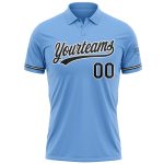 Custom Name Number Performance Vapor Golf Polo Shirt - Light Blue Black-White Team Apparel Personalized Light Blue Black-White