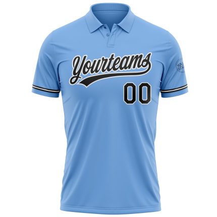 Custom Name Number Performance Vapor Golf Polo Shirt - Light Blue Black-White Team Apparel Personalized Light Blue Black-White