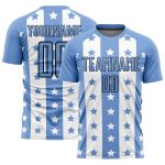 Custom Name and Number Soccer Jersey - Personalized Light Blue Stars and Stripes Sublimation Uniform Personalized Light Blue