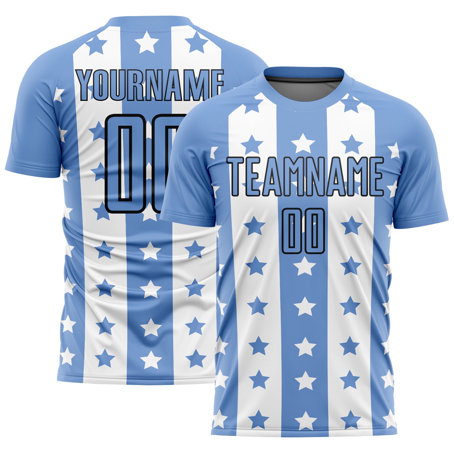 Custom Name and Number Soccer Jersey - Personalized Light Blue Stars and Stripes Sublimation Uniform Personalized Light Blue