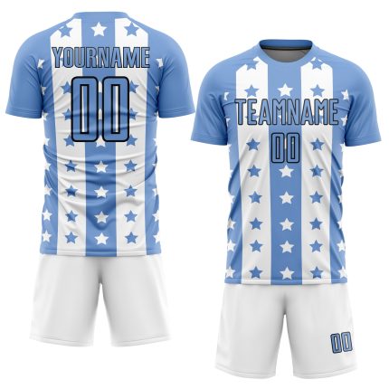 Custom Name and Number Soccer Jersey - Personalized Light Blue Stars and Stripes Sublimation Uniform Personalized Light Blue