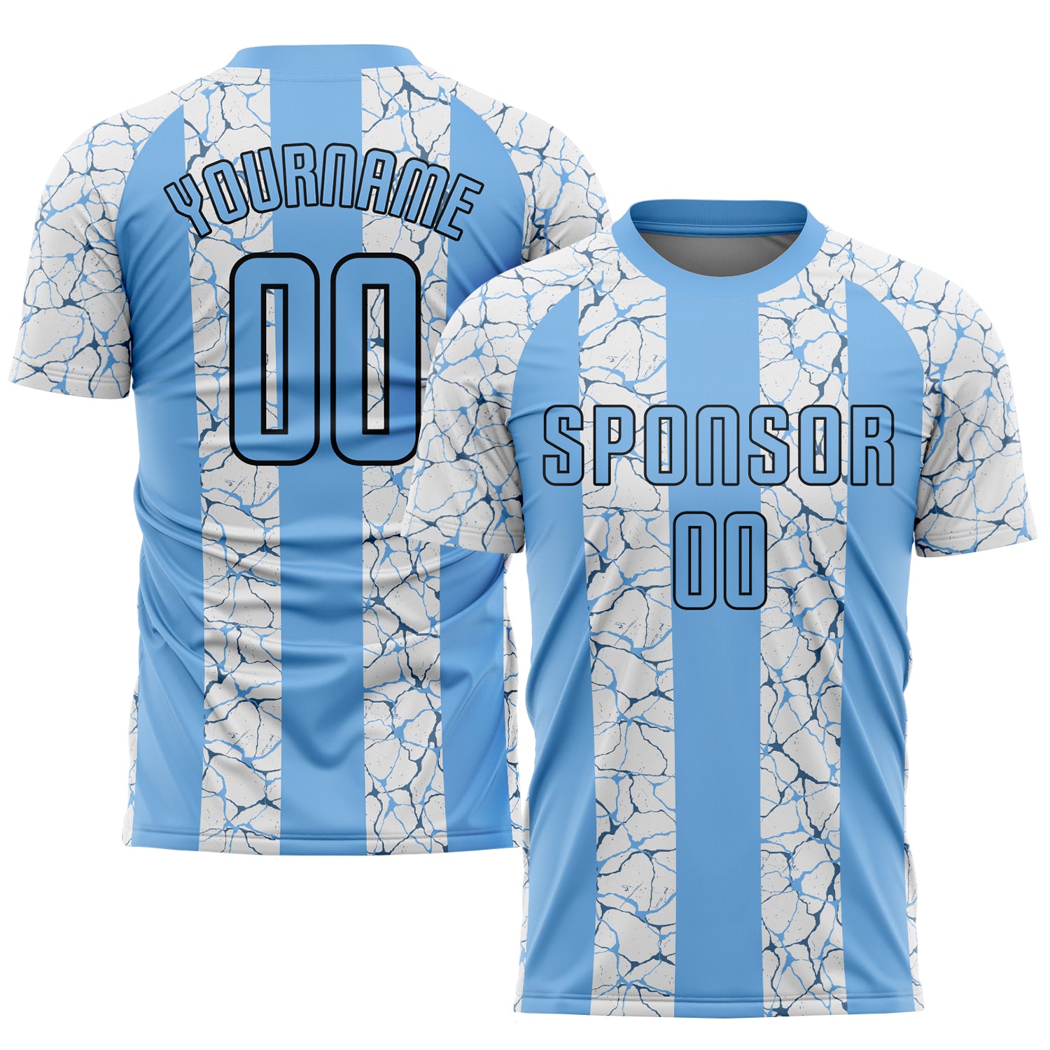 Custom Light Blue Black-White Soccer Uniform Jersey with Personalized Name and Number - Team Apparel Personalized Light Blue