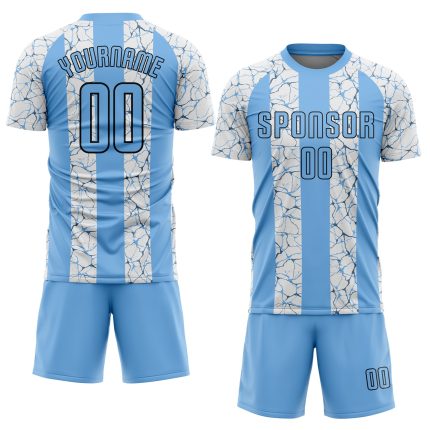 Custom Light Blue Black-White Soccer Uniform Jersey with Personalized Name and Number - Team Apparel Personalized Light Blue