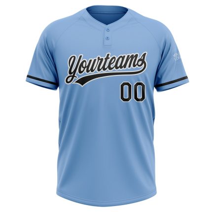 Personalized Softball Jersey Unisex Light Blue Black-White Two-Button Style Personalized Light Blue Black-White Two-Button