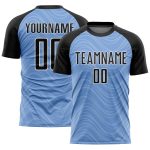 Custom Name and Number Soccer Jersey with Light Blue Black-White Wavy Lines Sublimation Design - Team Uniform Personalized