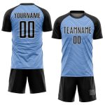 Custom Name and Number Soccer Jersey with Light Blue Black-White Wavy Lines Sublimation Design - Team Uniform Personalized