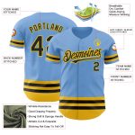 Custom Name and Number Personalized Light Blue Baseball Jersey with Black-Yellow Lines - Authentic Team Apparel Personalized