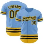 Custom Name and Number Personalized Light Blue Baseball Jersey with Black-Yellow Lines - Authentic Team Apparel Personalized