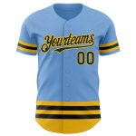 Custom Name and Number Personalized Light Blue Baseball Jersey with Black-Yellow Lines - Authentic Team Apparel Personalized