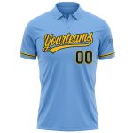 Custom Team Name and Number Light Blue Black-Yellow Performance Vapor Golf Polo Shirt Personalized Light Blue Black-Yellow