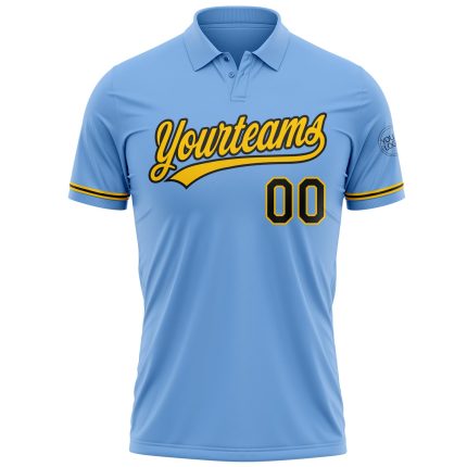 Custom Team Name and Number Light Blue Black-Yellow Performance Vapor Golf Polo Shirt Personalized Light Blue Black-Yellow