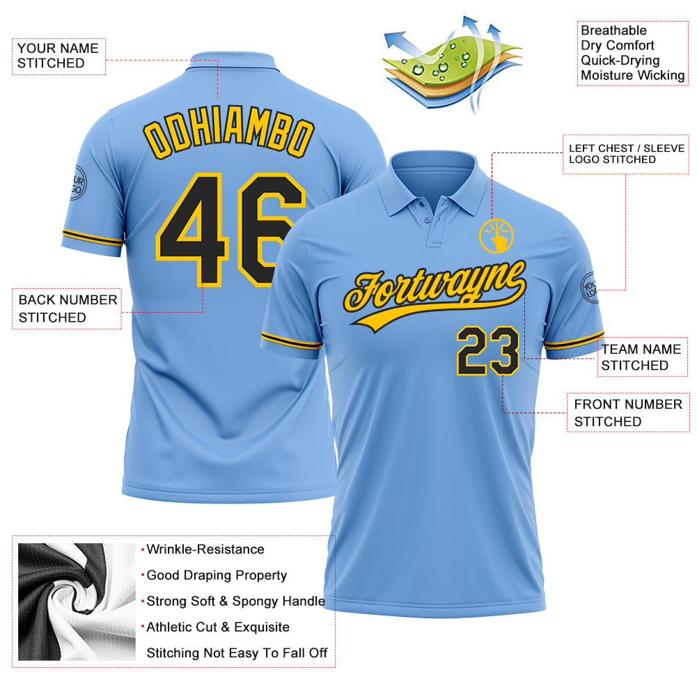 Personalized Light Blue Black-Yellow Performance Vapor Golf Polo Shirt Team Custom Name and Number Custom Team Name and Number Light Blue Black-Yellow Performance Vapor Golf Polo Shirt Personalized Light Blue Black-Yellow - Image 3
