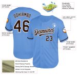 Custom Name and Number Personalized Baseball Jersey | Light Blue Brown-White Mesh Authentic Throwback Style Personalized