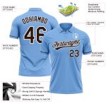 Custom Team Name Number Light Blue Brown-White Performance Golf Polo Shirt Personalized Light Blue Brown-White Performance