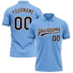 Custom Team Name Number Light Blue Brown-White Performance Golf Polo Shirt Personalized Light Blue Brown-White Performance