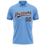 Custom Team Name Number Light Blue Brown-White Performance Golf Polo Shirt Personalized Light Blue Brown-White Performance