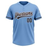 Custom Name and Number Softball Jersey - Personalized Light Blue Brown-White Two-Button Unisex Design Personalized Light