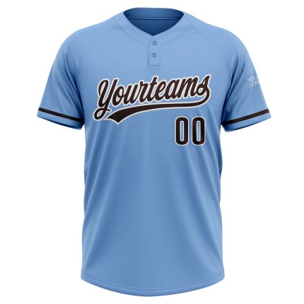 Custom Name and Number Softball Jersey - Personalized Light Blue Brown-White Two-Button Unisex Design Personalized Light
