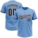 Custom Name and Number Softball Jersey - Personalized Light Blue Brown-White Two-Button Unisex Design Personalized Light