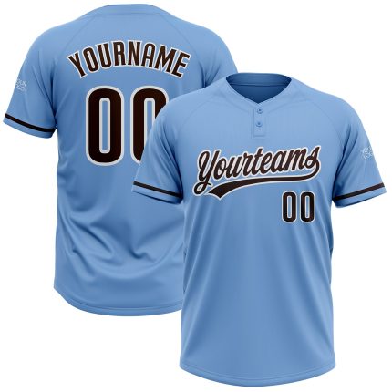 Custom Name and Number Softball Jersey - Personalized Light Blue Brown-White Two-Button Unisex Design Personalized Light