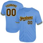 Custom Name Number Baseball Jersey - Light Blue Brown Yellow Mesh Throwback Authentic Team Apparel Personalized Light Blue