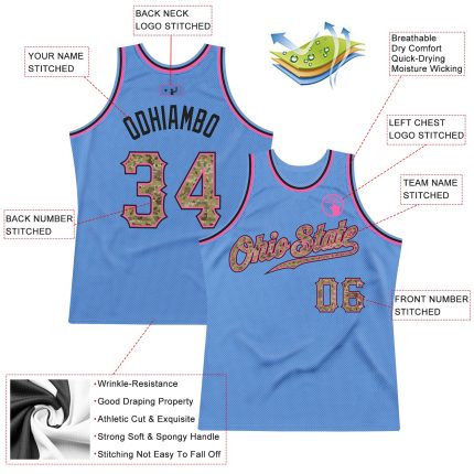 Custom Name Number Light Blue Camo-Pink Basketball Jersey Personalized Authentic Throwback Team Gear Personalized Light Blue