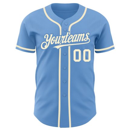 Custom Light Blue Cream Authentic Baseball Jersey with Personalized Name and Number Personalized Light Blue Cream Authentic
