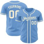 Custom Light Blue Cream Authentic Baseball Jersey with Personalized Name and Number Personalized Light Blue Cream Authentic
