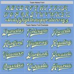 Custom Team Name and Number Light Blue Cream-Green Two Tone Bomber Varsity Letterman Full-Snap Jacket Personalized Light