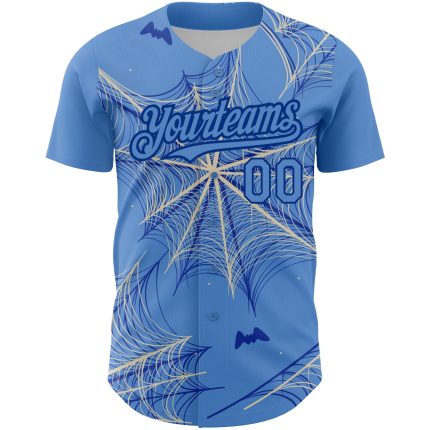 Custom Name and Number Authentic Baseball Jersey - Light Blue Cream-Royal 3D Pattern Spider Web Design Personalized Light