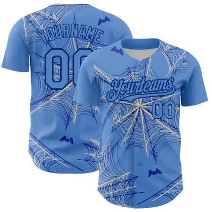 Custom Name and Number Authentic Baseball Jersey - Light Blue Cream-Royal 3D Pattern Spider Web Design Personalized Light