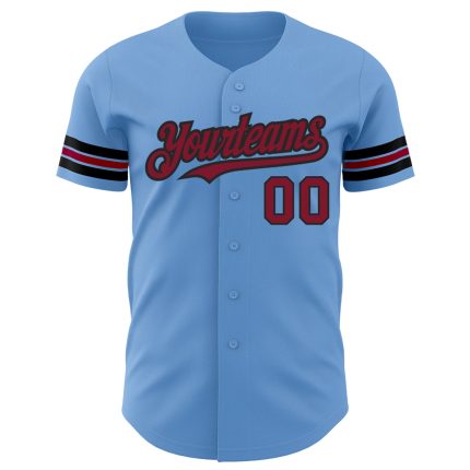 Personalized Light Blue Baseball Jersey - Crimson-Black Authentic Design Personalized Light Blue Crimson-Black Authentic