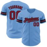 Personalized Light Blue Baseball Jersey - Crimson-Black Authentic Design Personalized Light Blue Crimson-Black Authentic