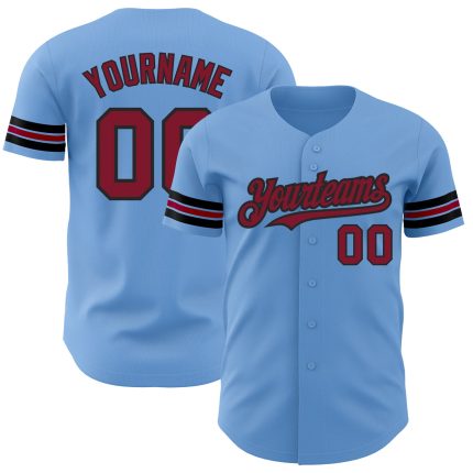 Personalized Light Blue Baseball Jersey - Crimson-Black Authentic Design Personalized Light Blue Crimson-Black Authentic