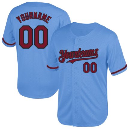 Custom Light Blue Crimson-Black Mesh Baseball Jersey with Personalized Name and Number - Authentic Throwback Design Personalized