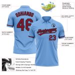 Custom Light Blue Crimson-Black Golf Polo Shirt with Personalized Name & Number - Performance Vapor Team Apparel Personalized